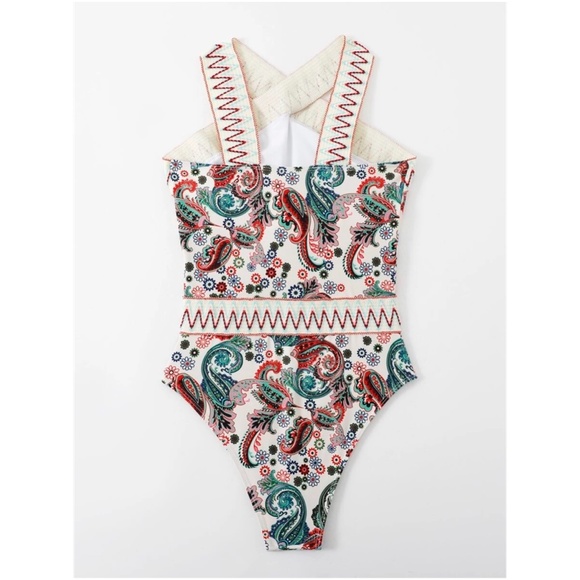 Paisley Floral Print One Piece Monokini Swimsuit Beach - Picture 3 of 5